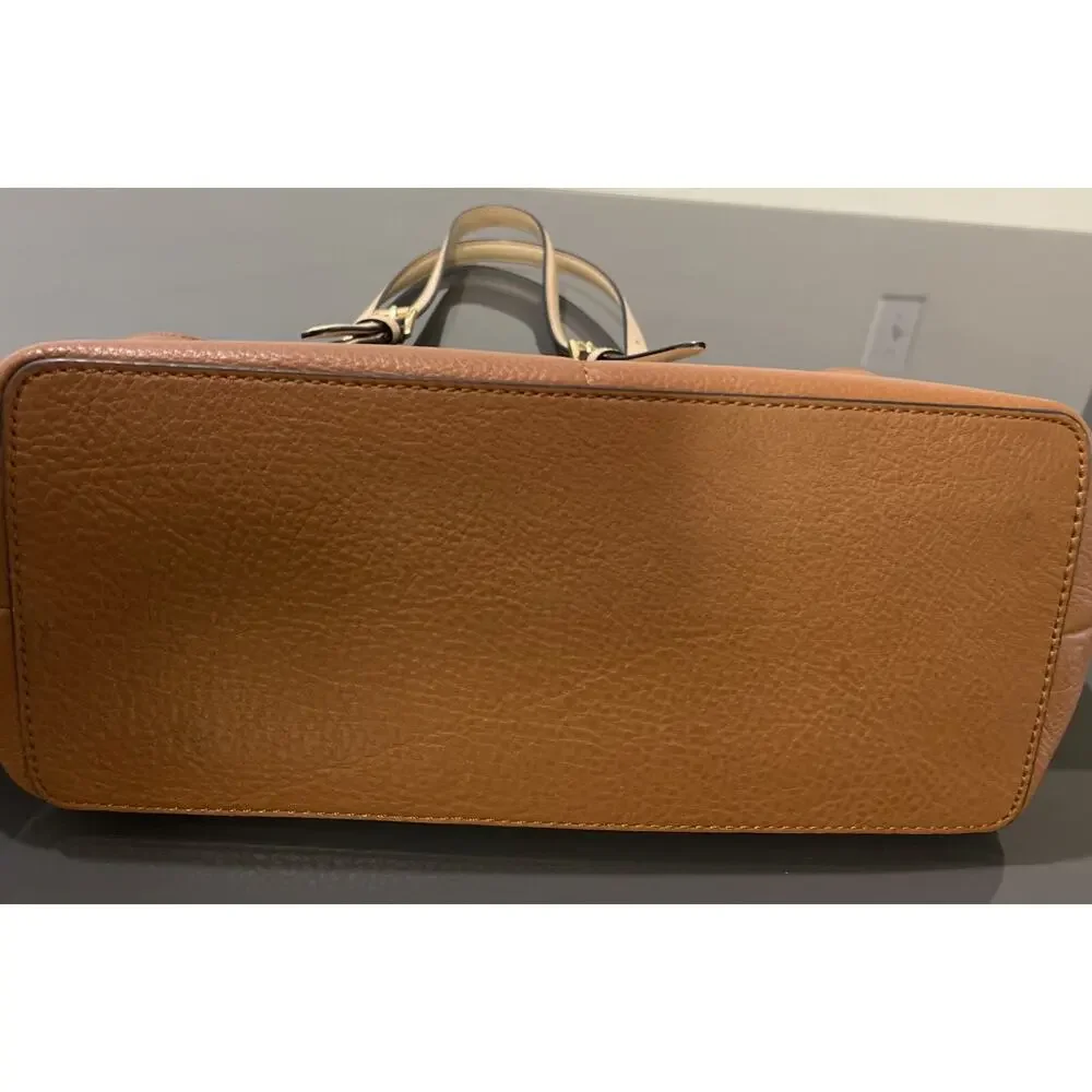 Michael Kors Bedford Pebbled Leather Brown Top Zip Pocket Handbag Tote Bag